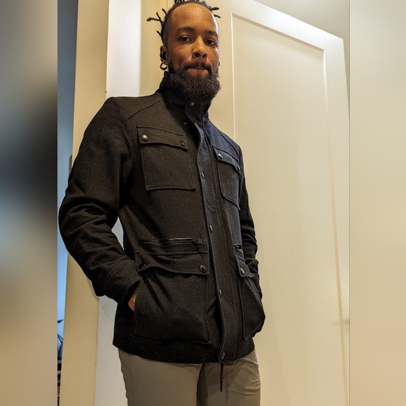 Express 4-Pocket Wool Military Coat (Medium, Charcoal) - Picture 2 of 10